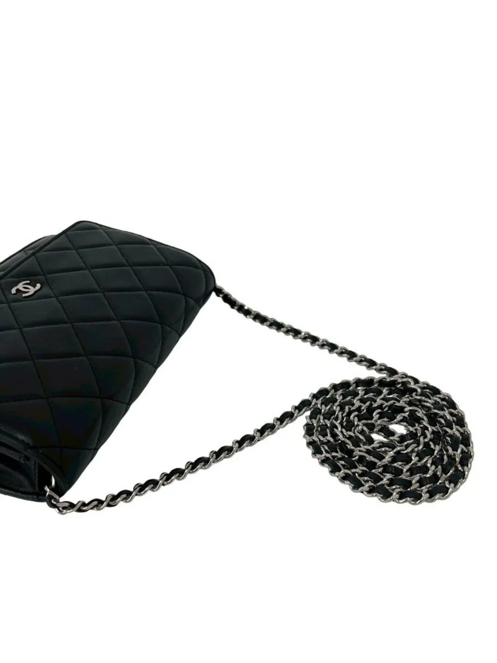 Chanel With Card Quilted CC Logo Lambskin Shoulder Bag Pochette Black